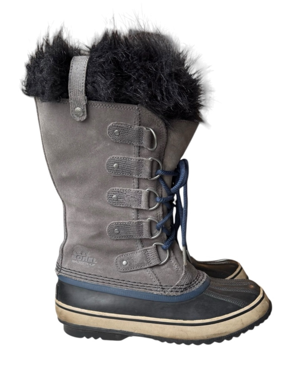 SOREL Joan Of Arctic Waterproof Snow Boots Womens Sz 6.5 Gray Suede Leather Fur